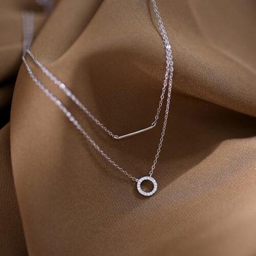 KOFSAC Occident Popular Women Necklaces Silver Color Jewelry Zircon Circle Double Chain Necklace Lady Anniversary Gifts Joyas