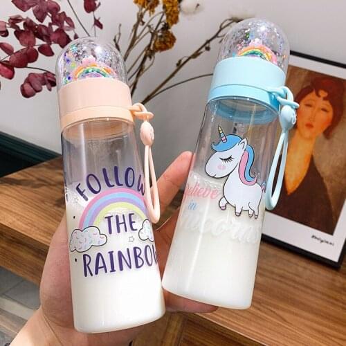 1pc Lady Water Bottle Cute Unicorn Creative Mug Korean Interesting Plastic Water Cup Rainbow Girl Portable Outdoor Drinkware