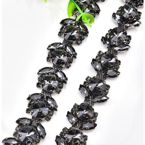 1yards Rhinestone Chain Crystal Trim Clothing Horse Eye Shape Gray Glass Band All-Match Diy Accessories Sew On Bags