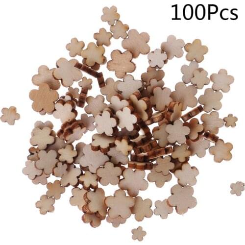 100Pcs/Bag Laser Cut Wood Plum blossom Embellishment Wooden Shape Craft Wedding Decor