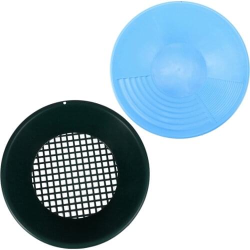 2 Pcs Gold Pan Sifting Classifier Mesh Screen Mining Sifter Metal Detecting Tool Panning Classifier Green & Sky Blue Retail