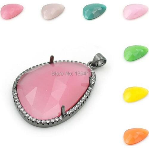 38*20*5mm Micro Pave Clear CZ Faceted Cats-Eys Stone Triangle Pendants Fit For Making Necklaces Jewellery