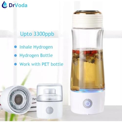 5th Generation Rich Hydrogen Water Generator Bottle Ionizer 400ml 3300ppb 5/10 mins Self-cleaning Mode with Hydrogen Inhaler Kit