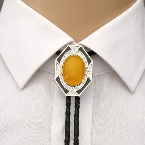 11 colors six side yllower nature stone bolo tie for man handmakde Indian cowboy western cowgirl zinc alloy necktie
