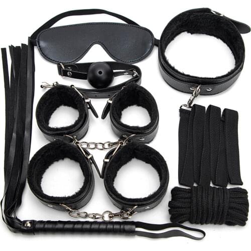 Sexy Leather BDSM 7/10PCS Kits Plush Bondage Set Handcuffs Whip Gag Nipple Clamps Sex Games Toys For Couples Exotic Accessories