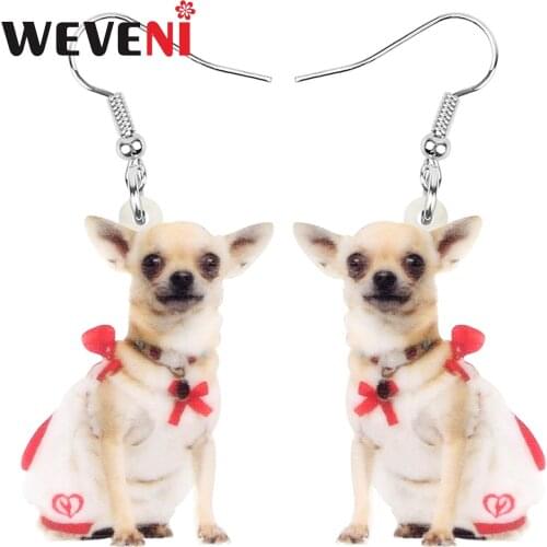 WEVENI Acrylic Chihuahua Dog Pet Earrings Big Cute Printing Animal Dangle Drop Jewelry For Women Girls Kid Novelty Festival Gift