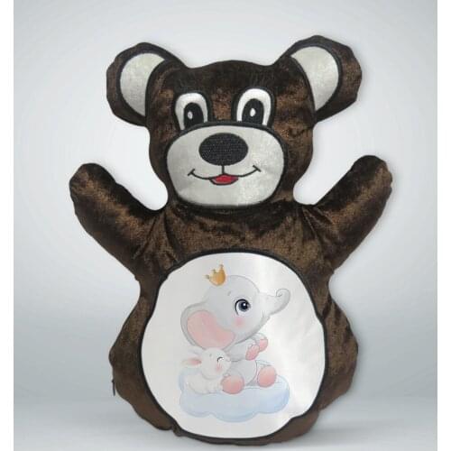BK Gift Cute Elephant and Rabbit Design Brown Teddy Bear Yastık-3
