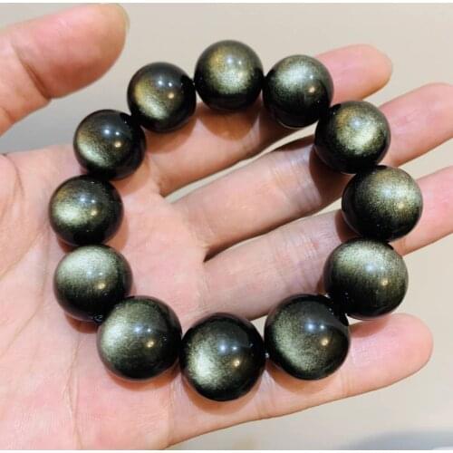 Natural Gold Obsidian Bracelet Men Fashion Jewelry 8 mm 10 mm Polished Round Stone Beads Bracelet For Women Couples