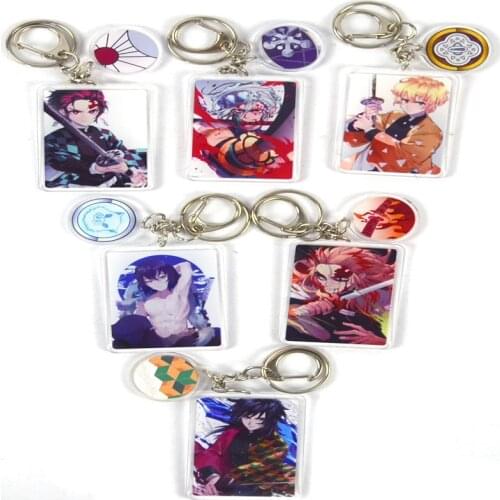 Creativity Anime Demon Slayer Acrylic Toy Key Chains Hashibira Inosuke Keychain Rengoku Kyoujurou Student Tsuyuri Kanawo Keyring