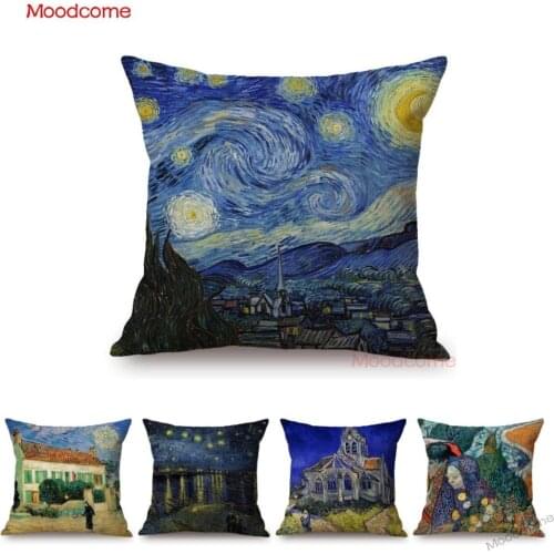 Van Gogh Starry Starry night Sower World Famous Impressionism Oil Painting Cotton Linen Sofa Pillow Case Linen Cushion Cover