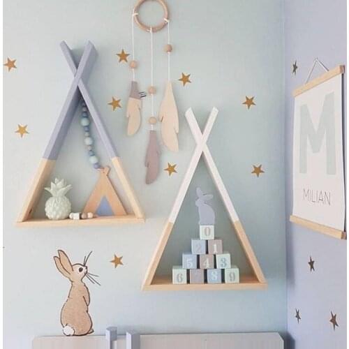 1Pc Living Room Wooden Triangle Storage Holder Rack Decor Wall Mounted Shelf For Kids Boy Girls Room Decor Home Decoration
