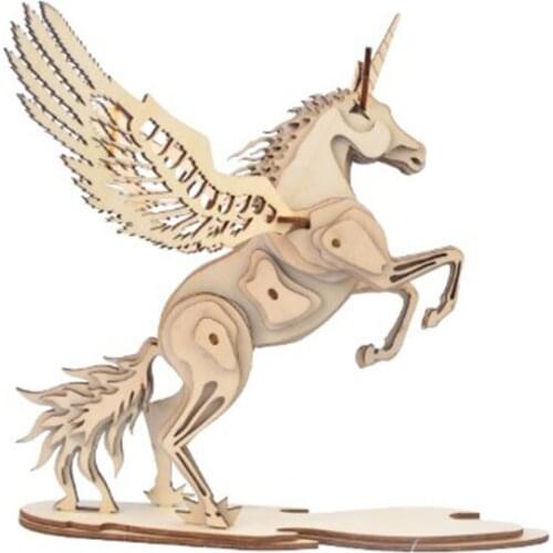 Children 3D Puzzle Wooden Toys wood unicorn 3D Wooden Games Brain Puzzle Teaser Creative Childrens Toys DIY gift P117