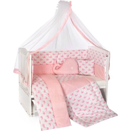 Baby Sleeping Set 60 x 120 cm 9 Pieces Pink Gray Blue Cotton Poplin Fabric