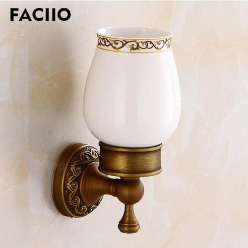FACIIO Bathroom Tooth Cup Holders Wall-mounted Toothbrush Cup Shelves Ceramic Brush Holder Home Improvement Bathroom Hardware