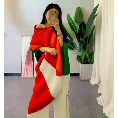 HOT SELLING Miyake Fashion fold batwing sleeve patchwork sashes dress IN STOCK