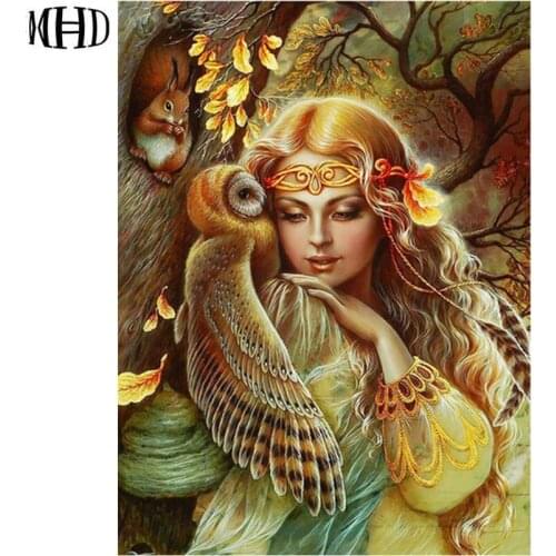 Crystal Woman Owl Icon Diamond Painting Full Round Rhinestone Diamond Embroidery DIY Mosaic Cross Stitch Home Decor Needlework