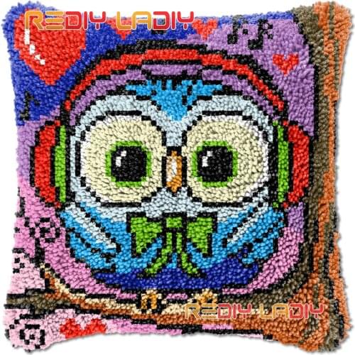 Latch Hook Cushion Cover Owl Boy Music Needlepoint Kits Chunky Acrylic Yarn Crocheting Pillow Case Arts & Crafts