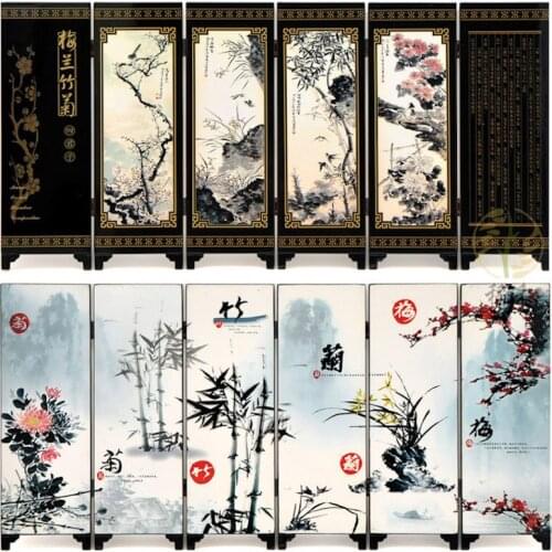 MINI Folding Screens 6 Joined Panels Decorative Painting Wood Byobu Plum Blossoms Orchid Bbamboo Chrysanthemum Four Gentlemen