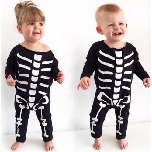 2021 Halloween Kids Cosplay Costumes Skeleton Jumpsuit Twin Costumes Scary Style Long Sleeve Black White Skeleton Printing