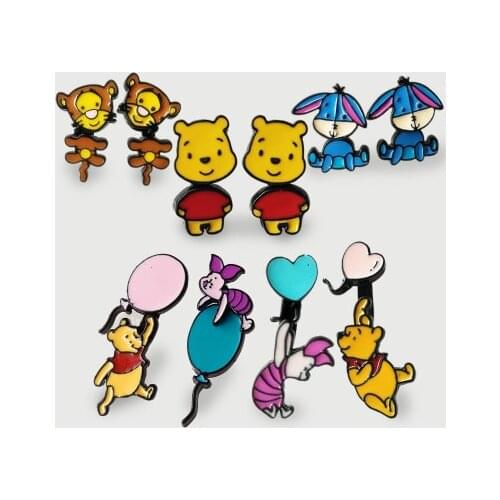 Disney Pooh Tigger Piglet Fashion Anime Action Figures Cartoon Products Accessories Stud Earrings Unisex Birthday Gifts