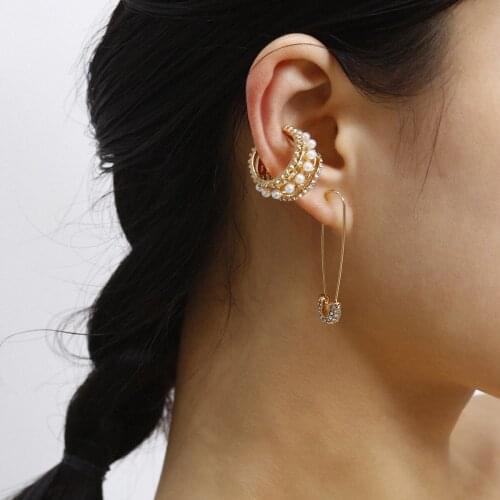 Fashion Pearl Crystal Clip Earring For Women Puck Rock Vintage Crystal Pin Ear Cuff Girls Jewerly Gifts