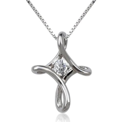 925 Sterling Silver Cross Pendant Necklace 18-inch Box Chain Clear CZ Jewelry for women P084