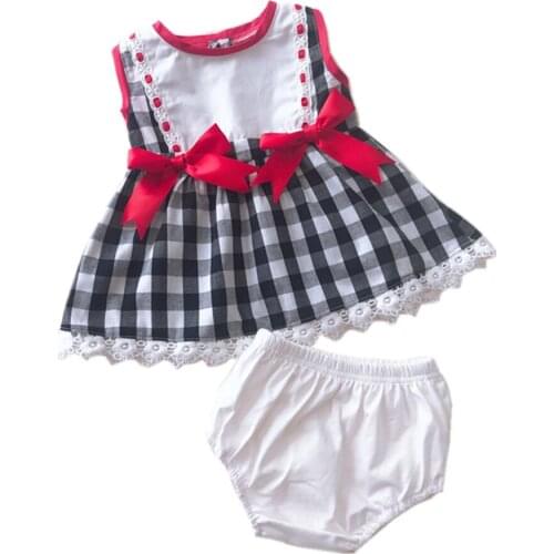 Baby Girls Spanish plaid Princess Dress Kids Clothes Set kids Lotia Birthday Summer Outfit