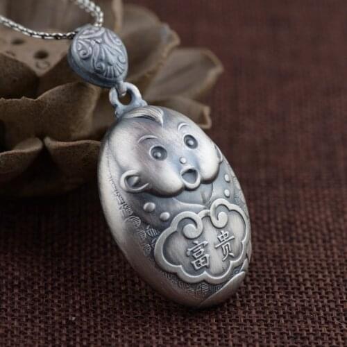 S990 Thai silver matte pendant child lock lettering baby birth anniversary free shipping