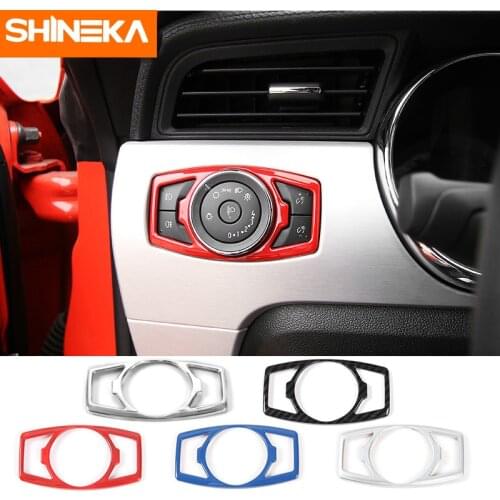 SHINEKA Car Styling Front Head Light Lamp Switch Button Decoration Cover Trim Frame Bezel Fit for Ford Mustang 2015-2016