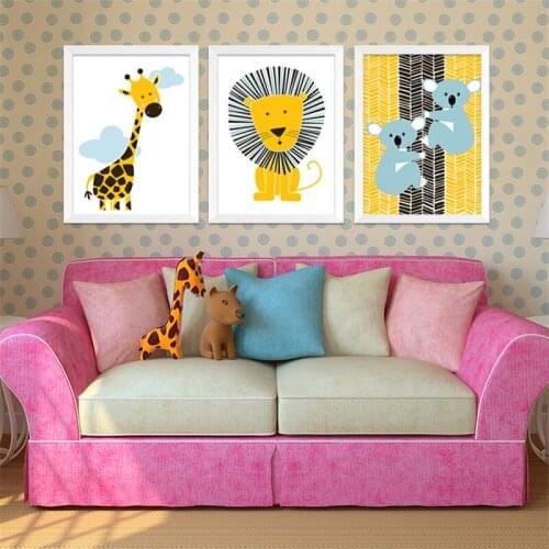 Nordic Cartoon Animals Canvas Painting Giraffe Bear Monkey Bear Lion Wall Poster Print Wall Pictures For Kids Room Decorative
