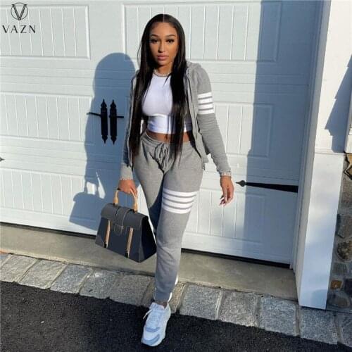 VAZN 2021 Autumn Winter INS High-end Nature Tracksuits Casual Full Sleeve Group Long Pencil Pants Slim Women 2 Piece Set