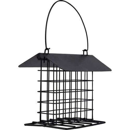 Outdoor Wild Bird Feeder, Black Small Hanging With Metal, Rainproof Squirrel-Proof, Single Suet Cake Style For Outside