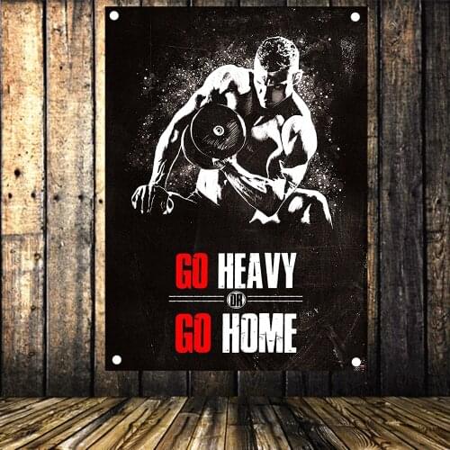 GO HEAVY OR GO HOME Vintage Exercise Fitness Banners Flags Bodybuilding Sports Inspirational Posters Tapestry Gym Wall Decor