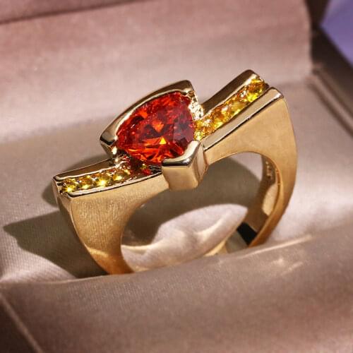 High Quality Triangle Red Zircon Gold Color Rings for Women Crystal Geometric Engagement Promise Ring Jewelry Gifts