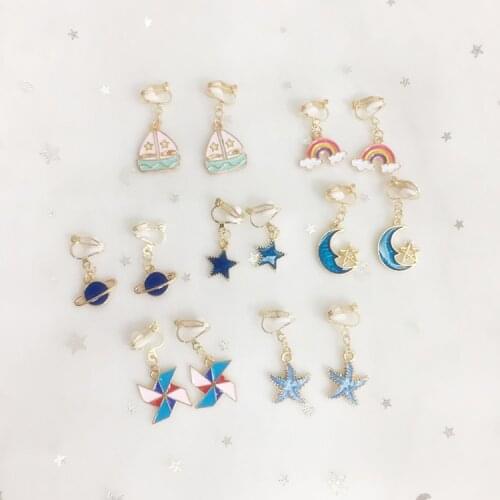 Children Cute Animal Flowers Star Moon Ear Clip Creative Cartoon Girl Earring Clip Princess Sweet Clip Earring Jewelry Gift