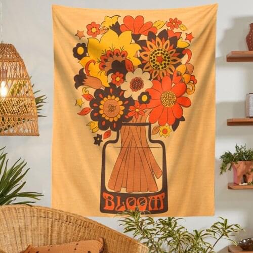Yellow Flowers Tapestry Wall Hanging Country Pastoral Style Bedroom Home Decoration Wall Tapestries