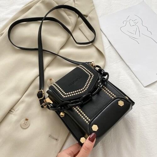 Women Simple Crossbody Bag Acrylic Chain Lady Hit Color PU Leather Shoulder Pouch Female Messenger Satchel Tote Handbags 2020
