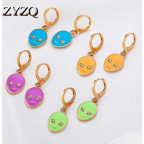 ZYZQ Creative Exaggeration Color Alien Earrings Korean Simple Street Drop Earrings For Women Fashion Halloween Party Jewelry