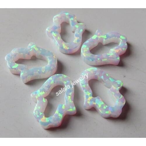 100pcs/lot 11x13mm Hamsa Opal White Fire Hollow Hamsa Opal Synthetic Hollow Hand & Hamsa Ring Opal ,Opal Hamsa for Necklace