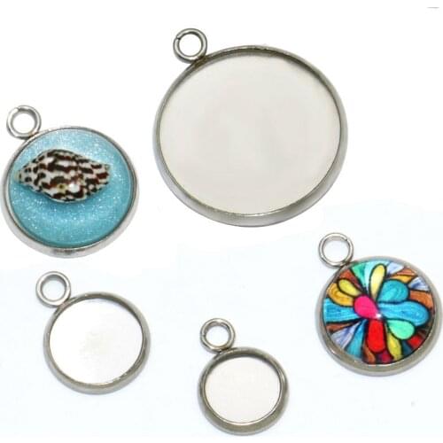 20pcs 8 10 12 14 16 25mm Stainless Steel Single Circle Round Pendant Charm Blank Jewelry with Bezel Setting Tray Cameo Cabochons