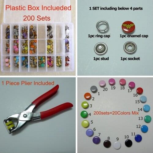 200 Sets 20 Colors Mix 10mm Brass Prong Snap Buttons Oeko-Tex 100 Certificate Approve