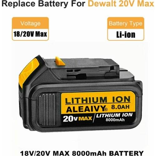 20v 18v Max XR Li ion Battery With Charger 18V 8.0ah Max XR Battery Power tool Replace Original Dewalt Battery DCB184 DCB181 DCB