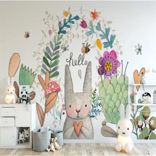 Milofi 3D Wallpaper Nordic Minimalist Cartoon Rabbit Childrens Room Background Wall Paper Mural Decorative Painting