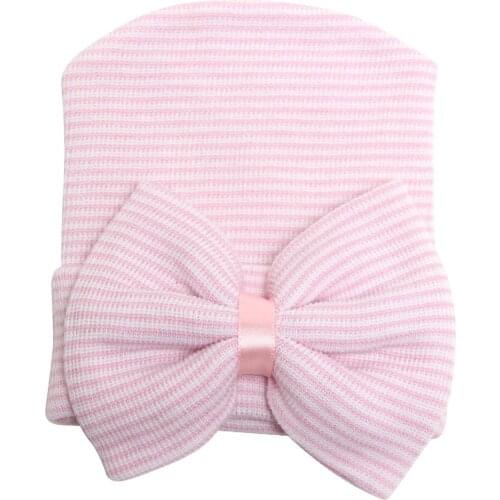 Hospital Newborn hat baby girl beanie with bow pink Hat newborn Coming home outift Baby Girl Hospital Hat baby Girl Hat 5pcs