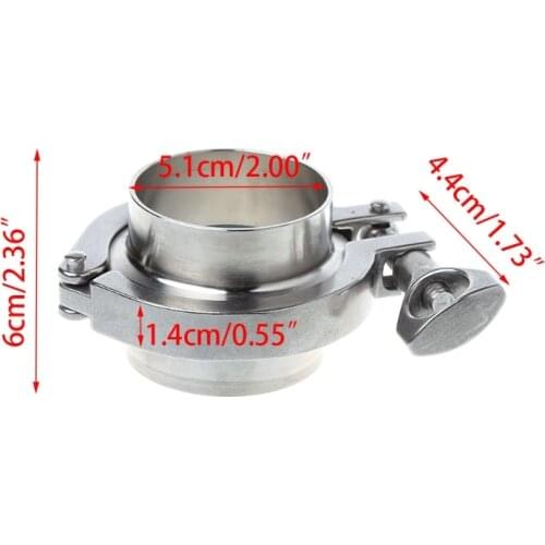 51mm 2" OD SS304 Sanitary Pipe Weld Ferrule + Tri Clamp + PTFE Gasket Set