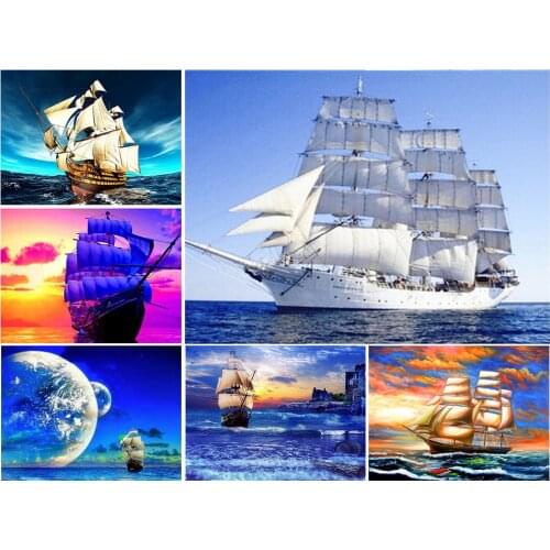 5D DIY Diamond Painting Ship Landscape Corss Stitch Kit Full Drill Square Embroidery Mosaic Art Picture of Rhinestones Decor
