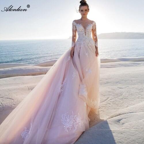 Alonlivn a-line Wedding Dresses Beading Appliques Chic Tulle Full Sleeves Bridal Gowns Customize