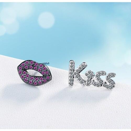 Asymmetric Letter Studs Japanese and Korean Fashion Red Lip Temperament Simple Student Earrings Wholesale Earring Stud Earrings