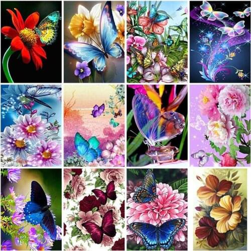 Butterfly DIY 5D Diamond Painting Cross Stitch Kits Landscape Flower Diamond Embroidery Full Round Resin Mosaic Home Decoration