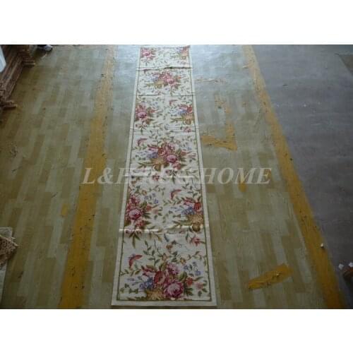 Free shipping 2.5'x12' Runner Handmade Floral English Garden Blue Roses Wool Needlepoint Rug